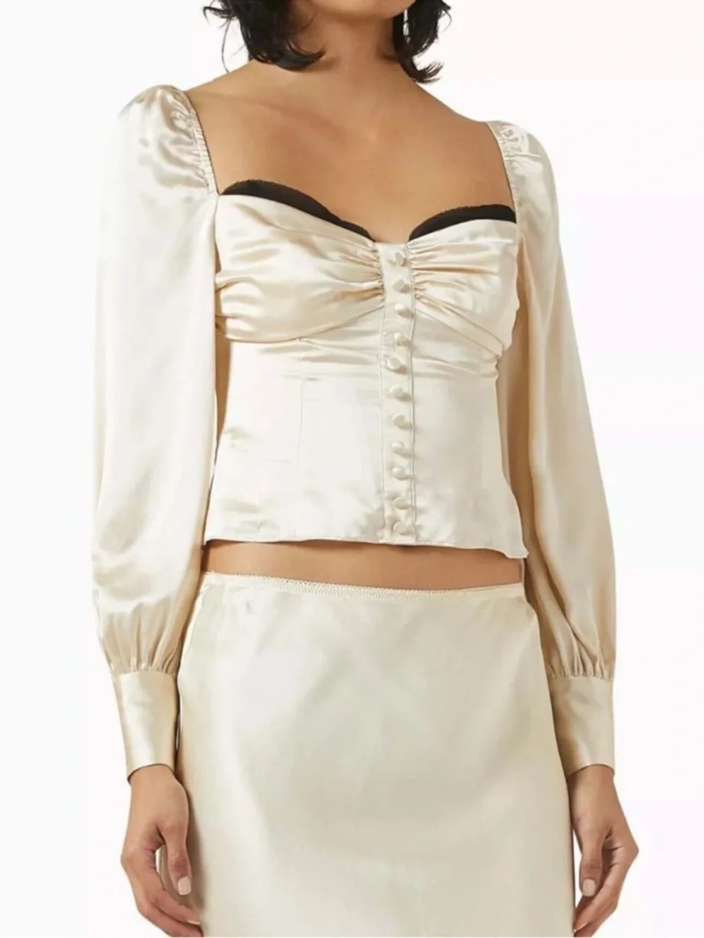 Reformation Chiara Silk Top in Almond Cream
